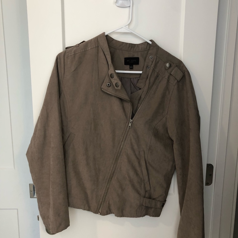 Faux suede, diagonal zip light jacket